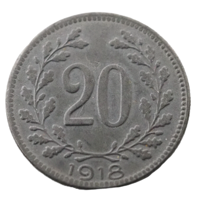 "1918 Austria Karl I 20 Heller Coin, Iron, 3.5g"