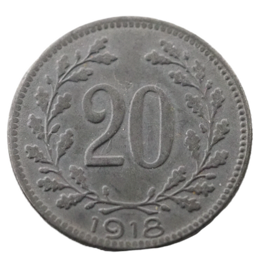 "1918 Austria Karl I 20 Heller Coin, Iron, 3.5g"