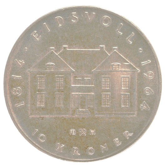 Front view of 10 Kroner Norway 1964 Silver Coin KM# 413