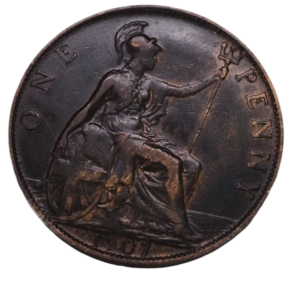 1907 Edward VII UK Penny, Bronze Coin, 9.4g