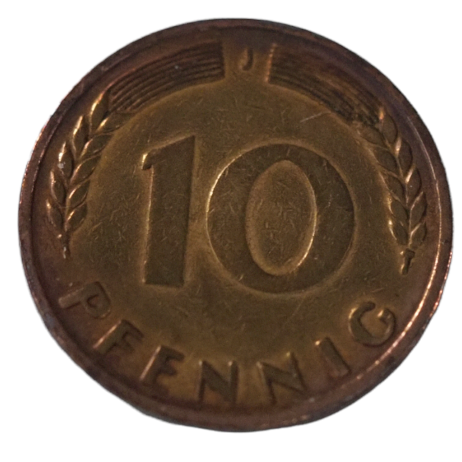 10 Pfenning Germany 1949j Coin in Brass Clad Steel