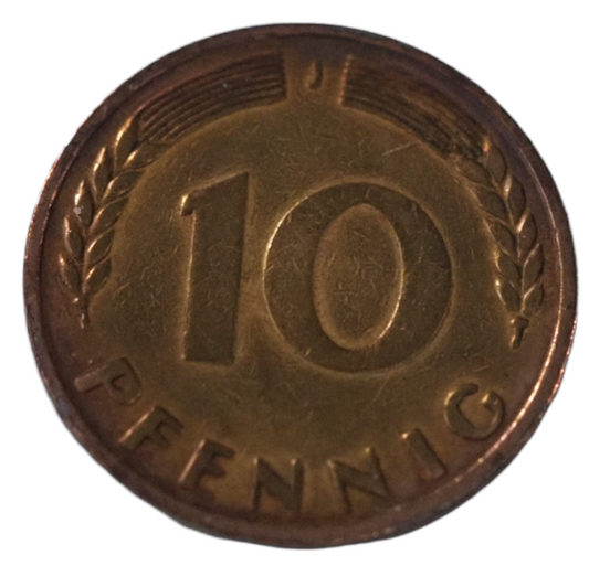 10 Pfenning Germany 1949j Coin in Brass Clad Steel
