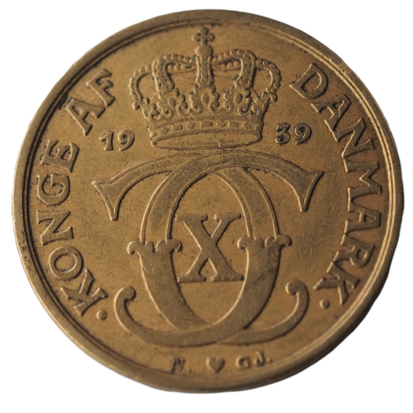1939 Konge AF Danmark 1 Krone Coin Front View
