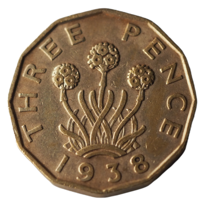 1938 George VI Threepence Coin Front View