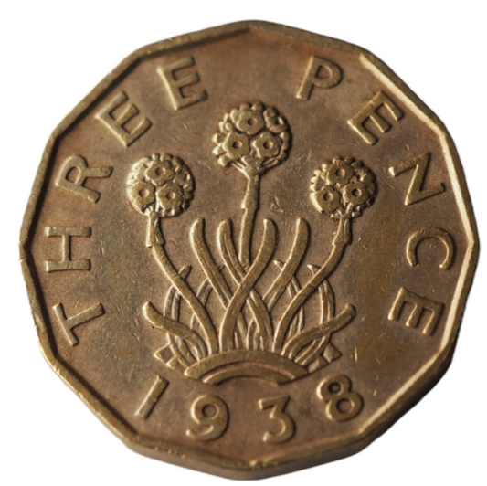 1938 George VI Threepence Coin Front View