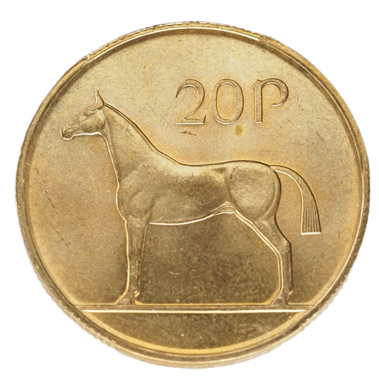 20 Pence Ireland 1986 UNC Coin, Horse Harp Design