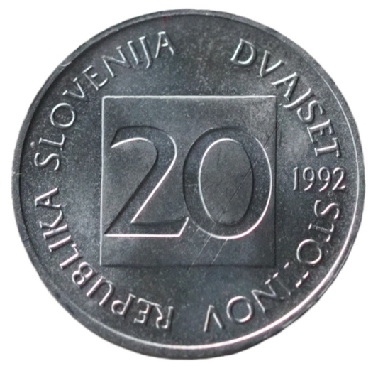20 Stotinov Slovenia 1992 UNC Coin, Aluminium, Weight 0.7g