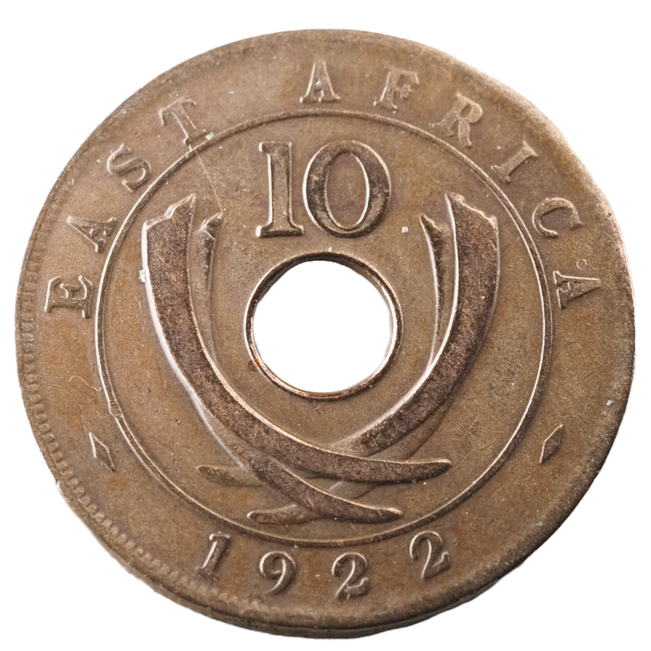Close-up of 1922 East Africa 10 Cents Vintage Coin Bronze