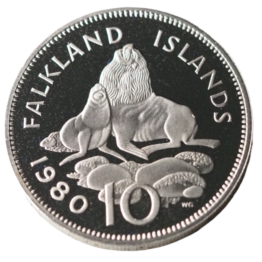 Reverse of 10 Pence 1980 Falkland Islands Coin showing detailed design