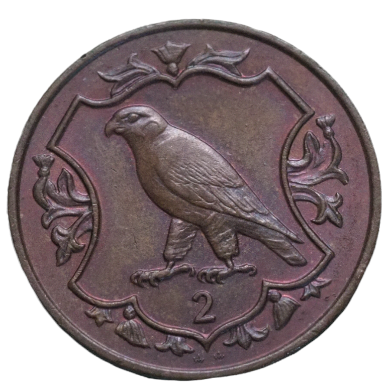 1987 Isle of Man 2 Pence Elizabeth II Coin Toned