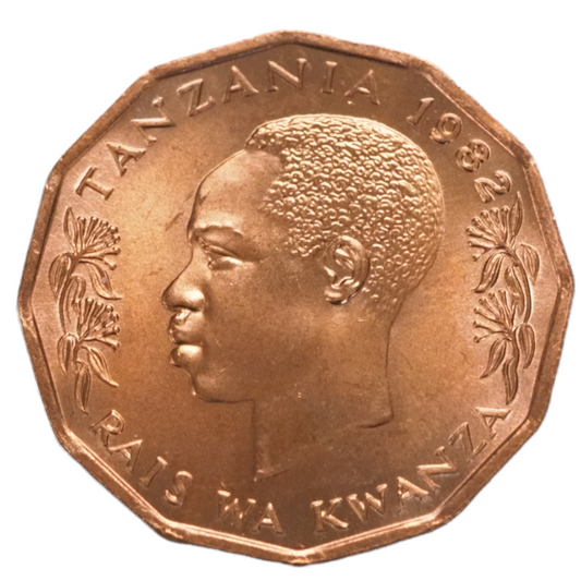 1982 Tanzania 5 Senti Coin Sailfish Wildlife Bronze