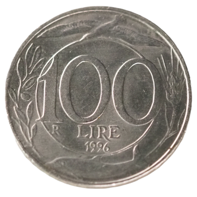 Vintage 100 Lire Italy 1996 Coin, Copper-Nickel, 4.5g