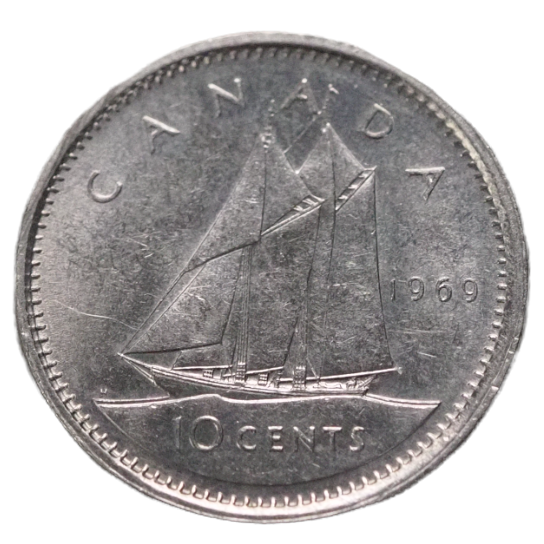 Reverse of 10 Cents Canada 1969 Coin