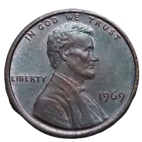 1969 Lincoln One Cent USA Toned Error Coin Front View