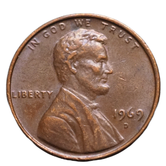1969 D Lincoln One Cent USA Coin Front Design