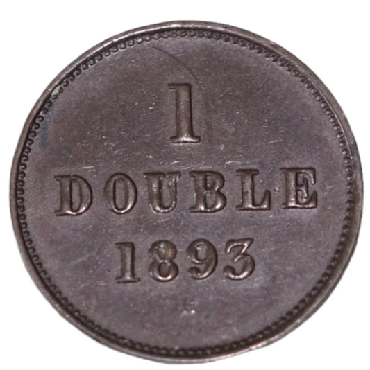1893-H Guernsey 1 Double Coin KM# 10, Bronze, 2.26g