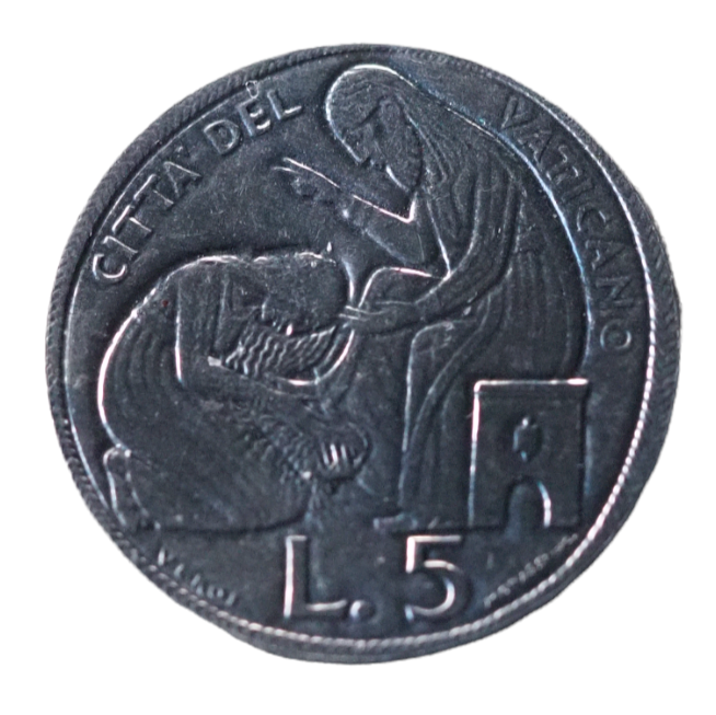 1975 Pope Paulus VI 5 Lire Coin Aluminium