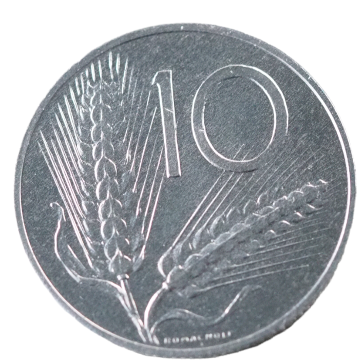 1970 Italy 10 Lire Coin UNC Obverse Design