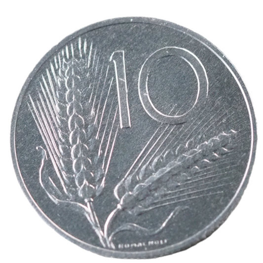 1970 Italy 10 Lire Coin UNC Obverse Design