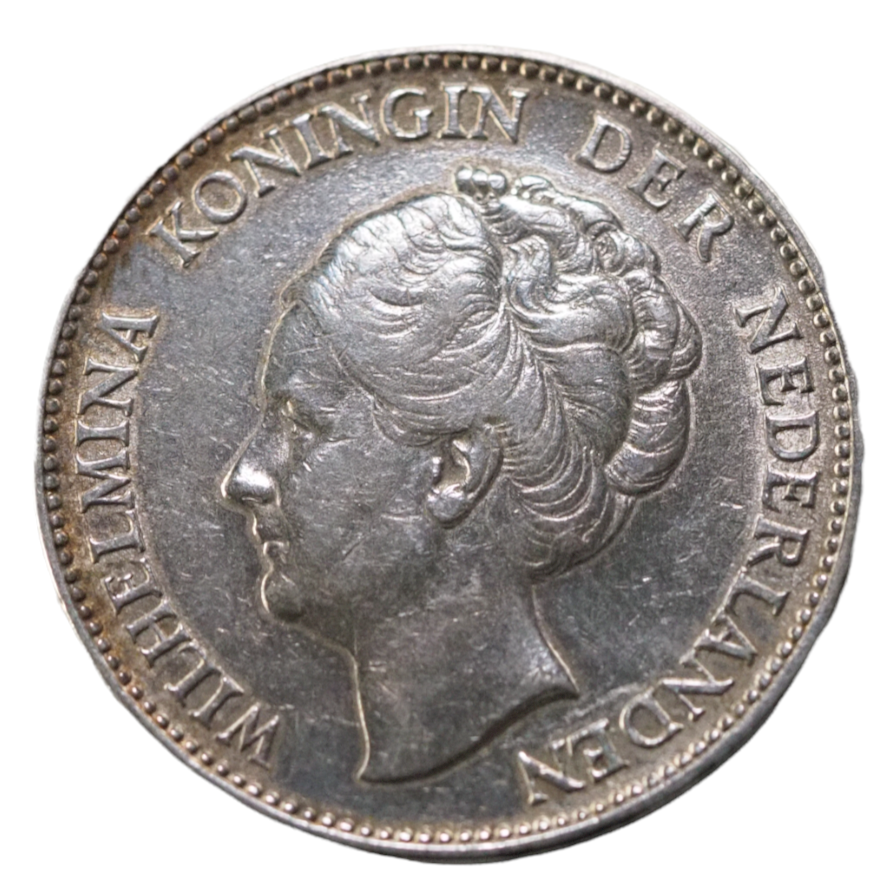 1929 Netherlands One Gulden Silver Coin Obverse