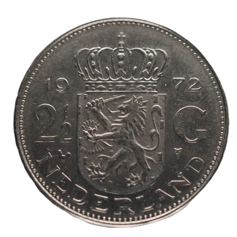1972 Netherlands 2 1/2 Gulden Coin N# 736 Reverse