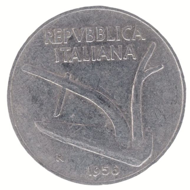 Reverse of 10 Lire Italy 1956 Coin KM# 93