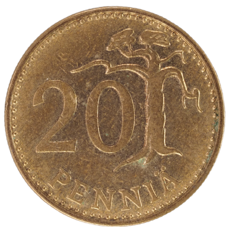 20 Pennia Finland 1963 Coin, Toned, KM# 47