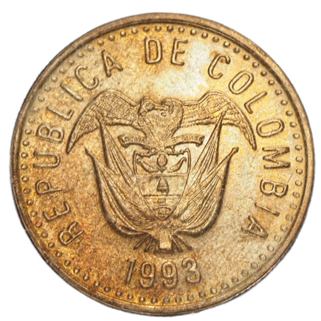 1993 Colombia 100 Pesos Toned Aluminium-Bronze Coin