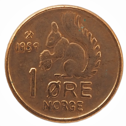 1959 Norway 1 Ore Squirrel Coin