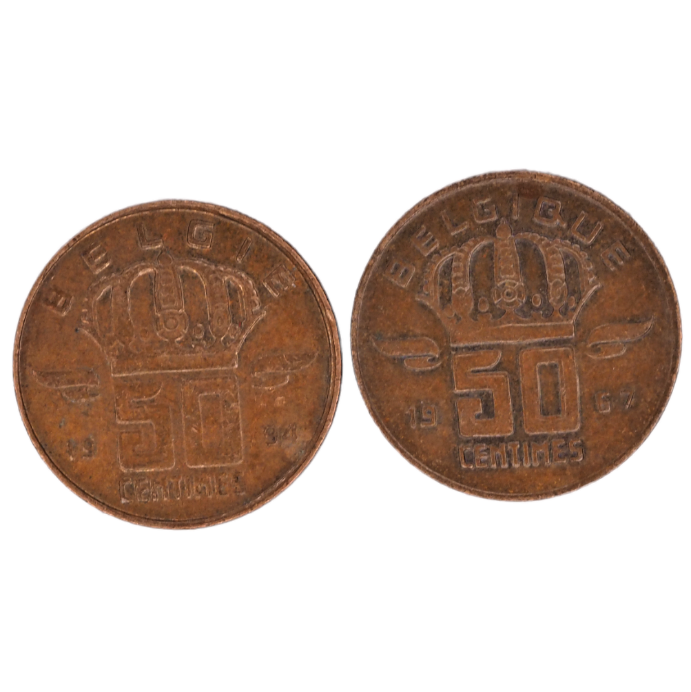 1994 Belgium 50 Centimes Coin KM# 149 with Historic Design