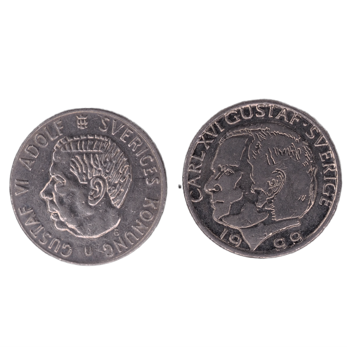 1972 Sweden 1 Krona Coin with King Carl XVI Gustaf Portrait