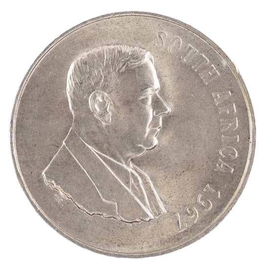 1 Rand South Africa Silver 1967 Coin KM# 72.2
