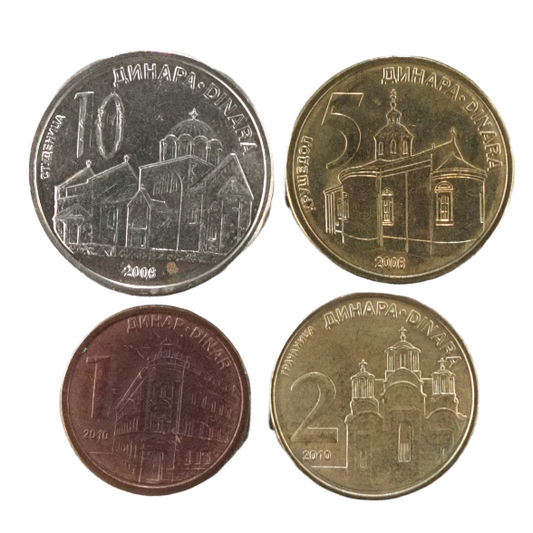 Serbia Coin Set: Dinara 10, 5 (2008), Dinara 2, 1 (2010