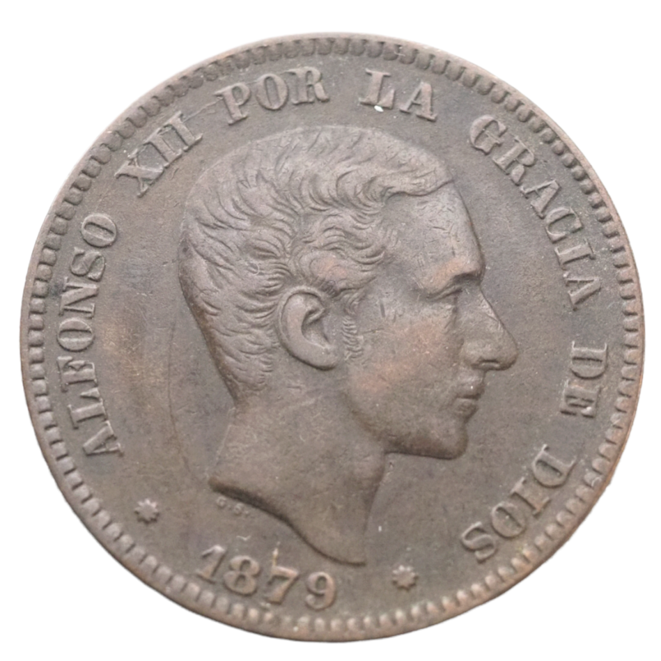 Spain 10 Centimos Coin 1879 Alfonso XII KM# 675