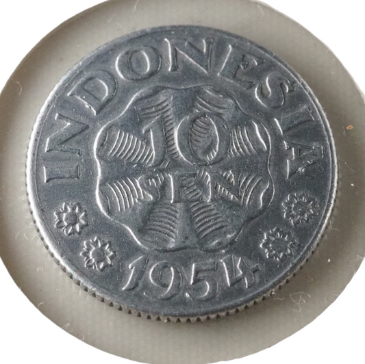 10 Sen Indonesia 1954 Old Coin UNC Aluminium N# 1679