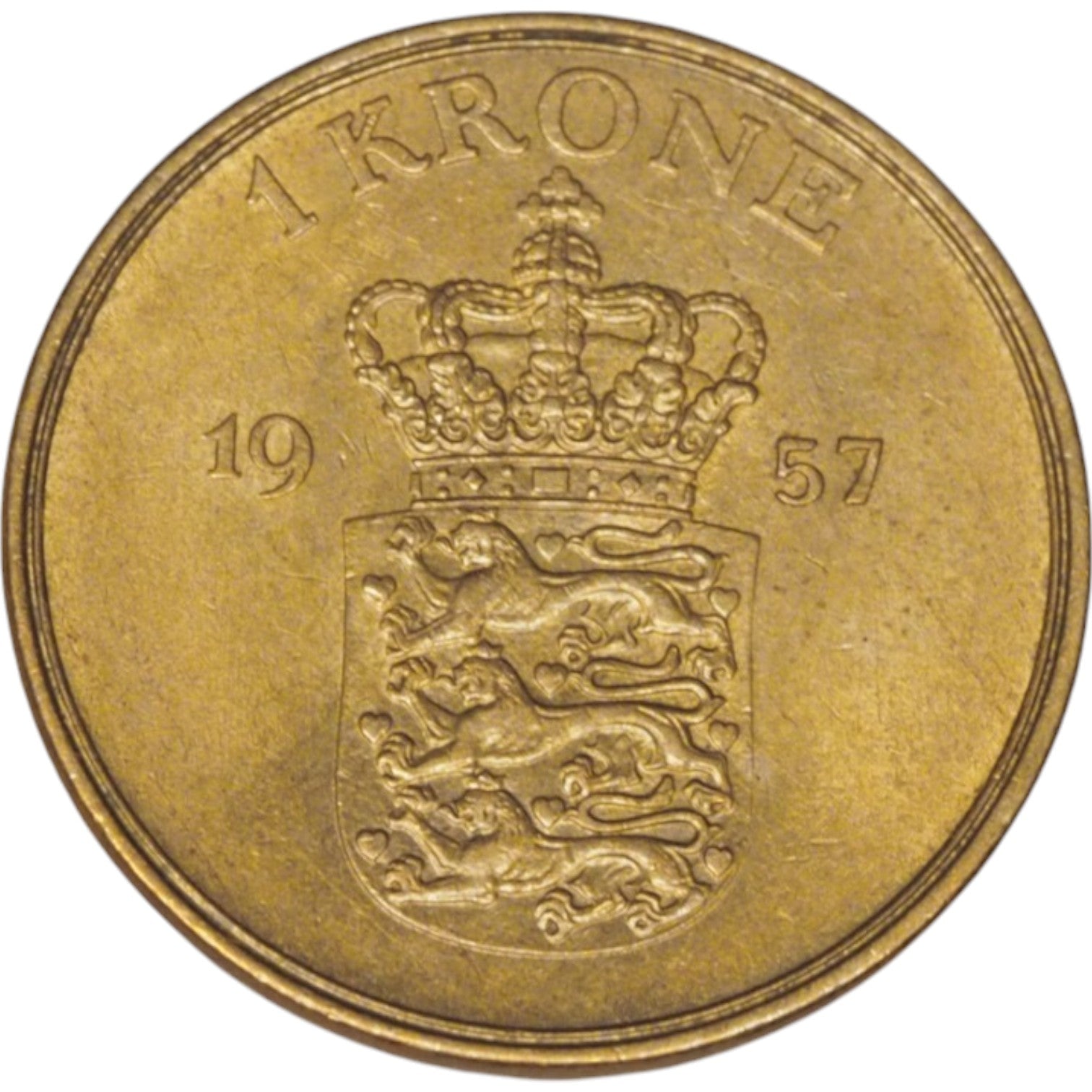 1957 1 Krone Coin, Denmark Heraldic Shield