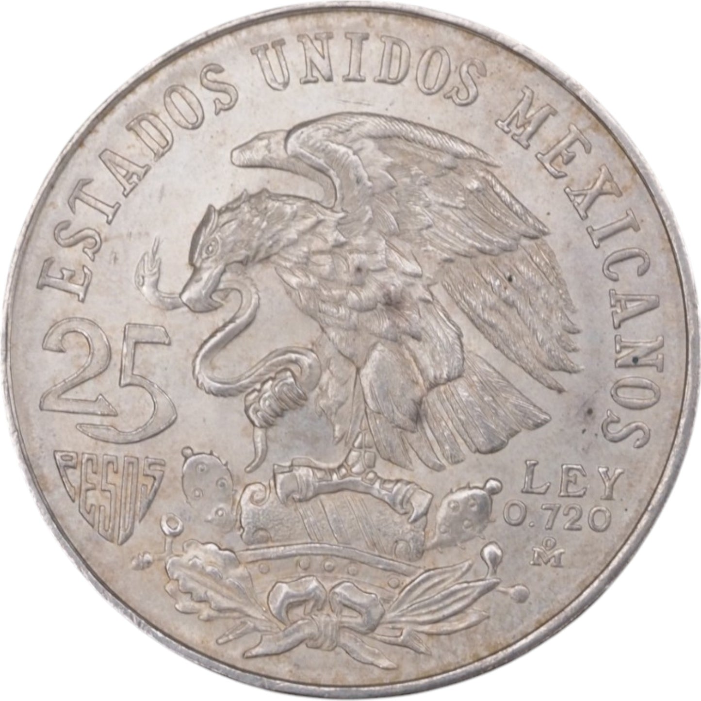 1968- Mo Mexico 25 Pesos Olympics Even Rings Silver Coin     KM# 479.1