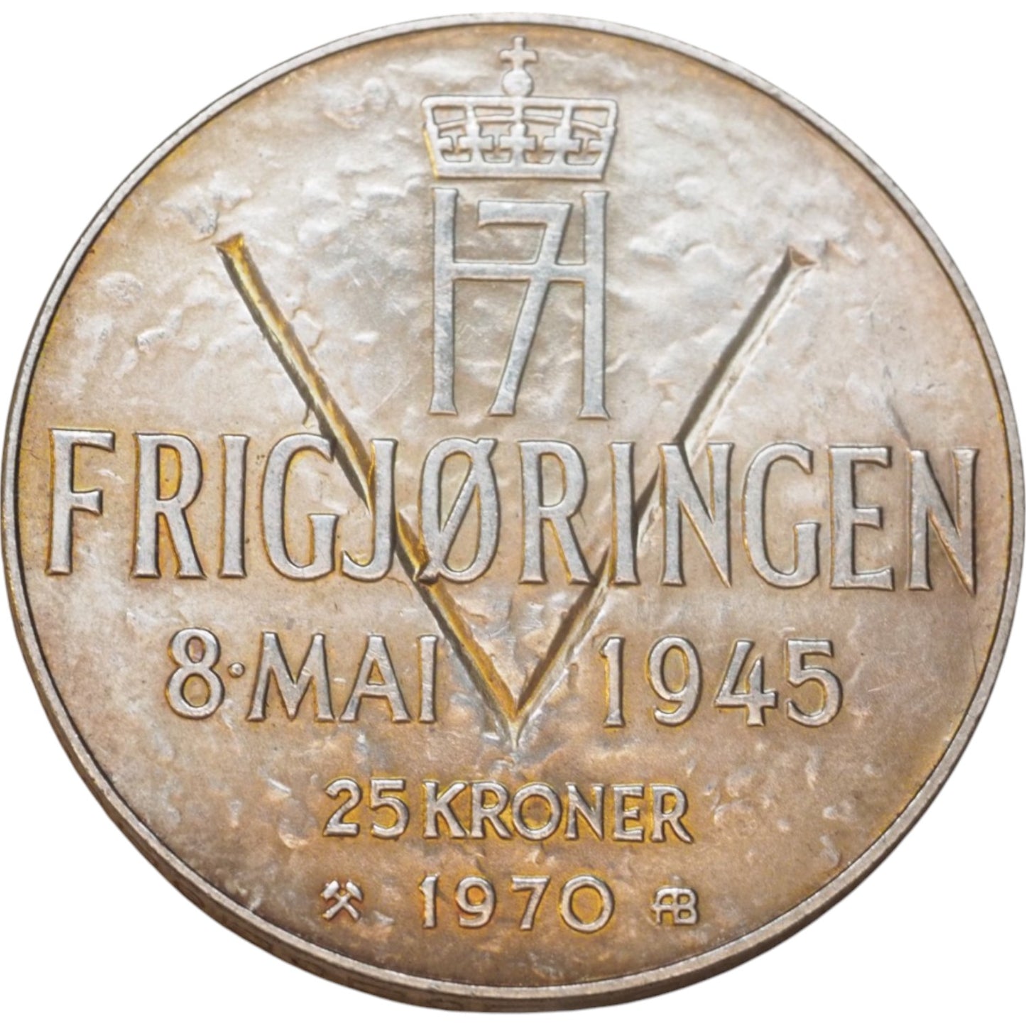 1970 Norway 25 Kroner Coin - Frigjøringen and Royal Portrait, SILVER.