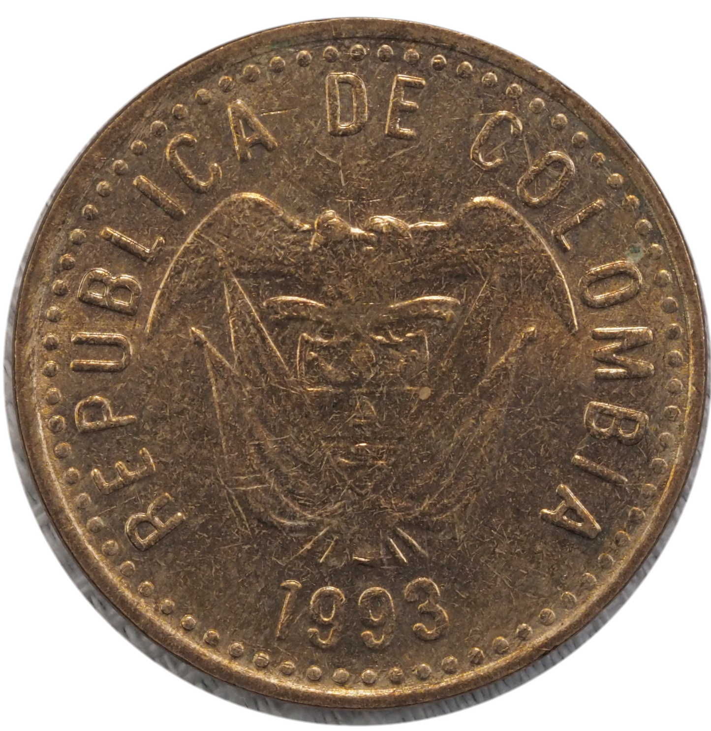 1993 Colombia 100 Pesos Coin,  Toned,  KM# 285