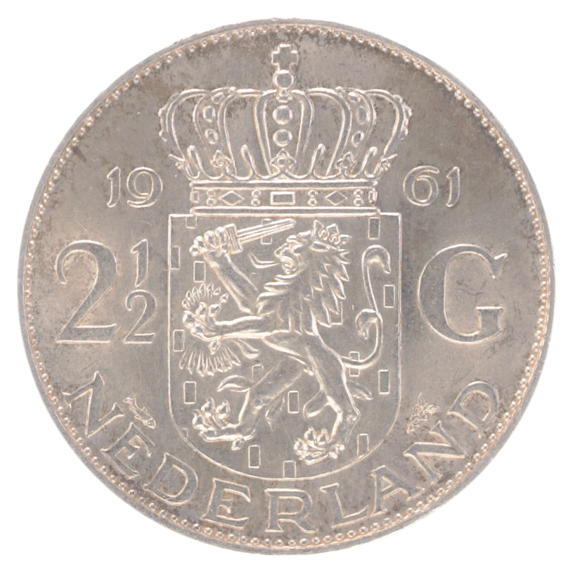 1961 Netherlands 2½ Gulden Silver Coin – Queen Juliana – KM#185