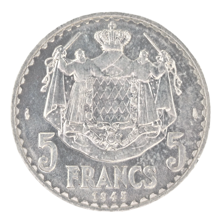 5 Francs - Louis II   Monaco,  1945 Coin   KM# 122