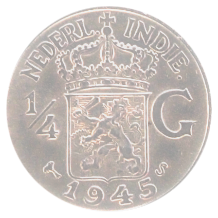 Netherlands East Indies 1/4 Gulden 1945 Silver Coin  KM# 319