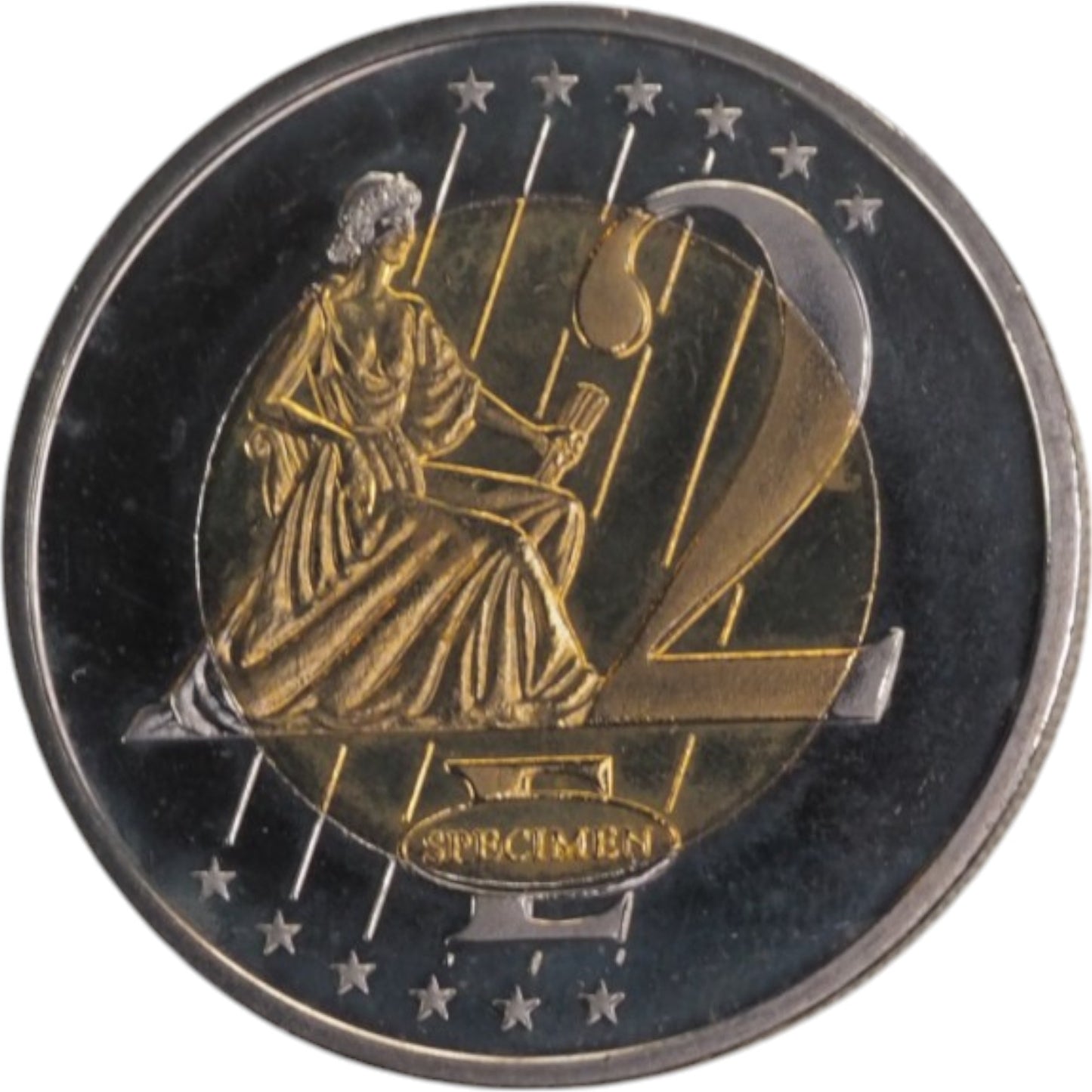 2002 EU 2 Euro Trial Piece Coin Featuring Lady Justice