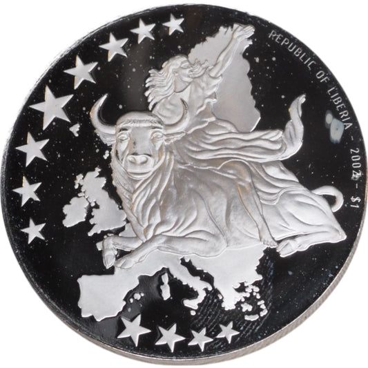 Republic of Liberia, 2002 - $1 Euro Coin (Riding on a Bull)