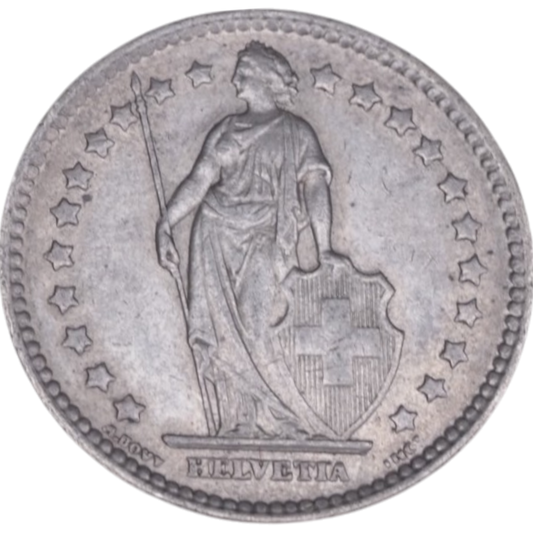 Swiss 1 Franc Coin (1920) - Vintage Helvetia Design, Silver.