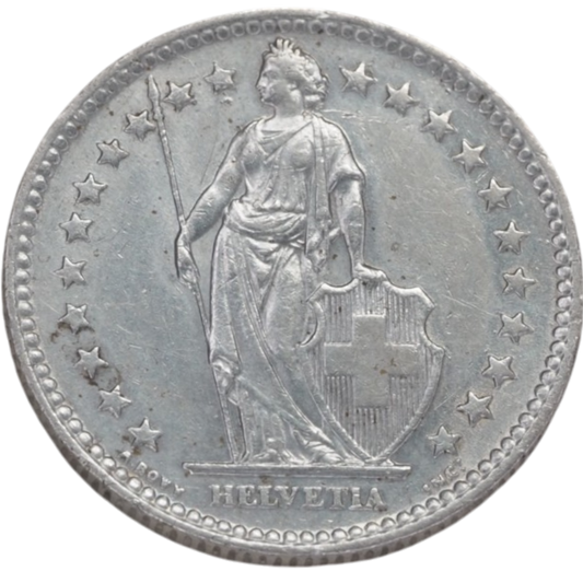 Swiss 2 Franc Coin - 1963, Lady Helvetia, Collectible Silver Coin