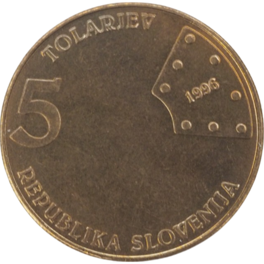 5 Tolariev Republika Slovenija 1996 Coin - Featuring Historic Train Design