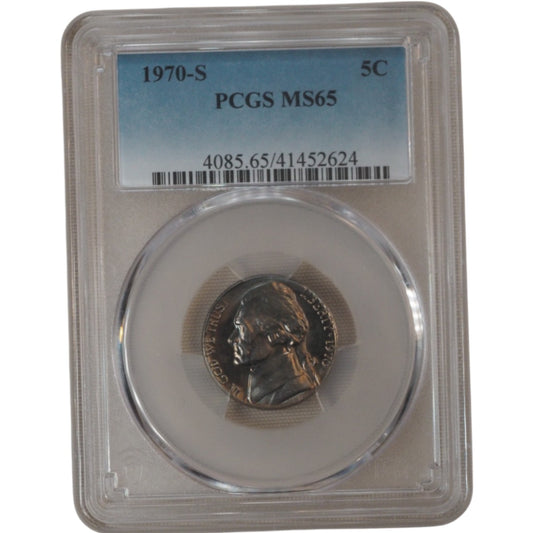 1970-S Jefferson Nickel Coin PCGS MS65 Graded Obverse