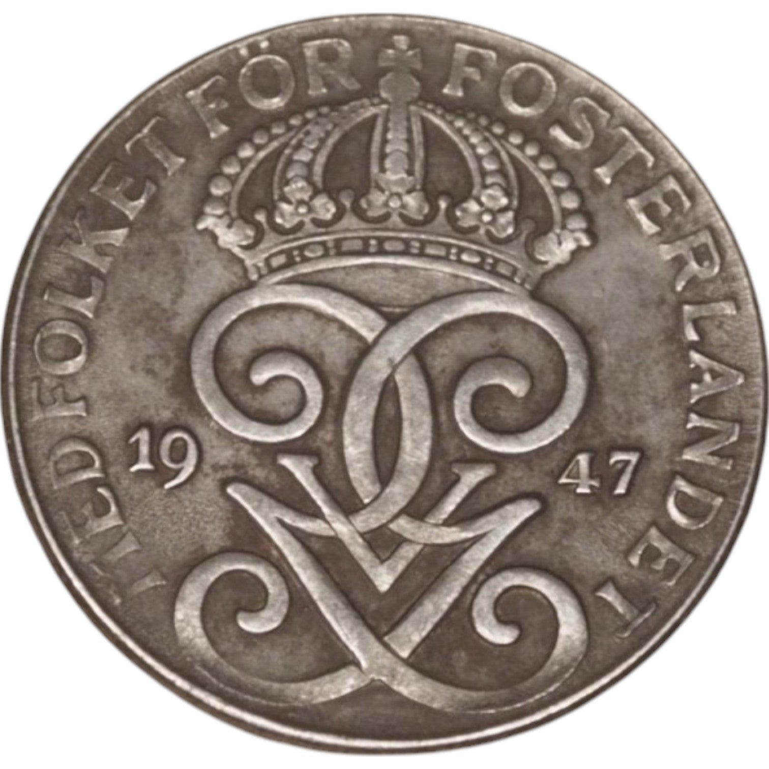 1947 Swedish 2 Öre Coin Reverse - King Gustav VI Adolf Monogram