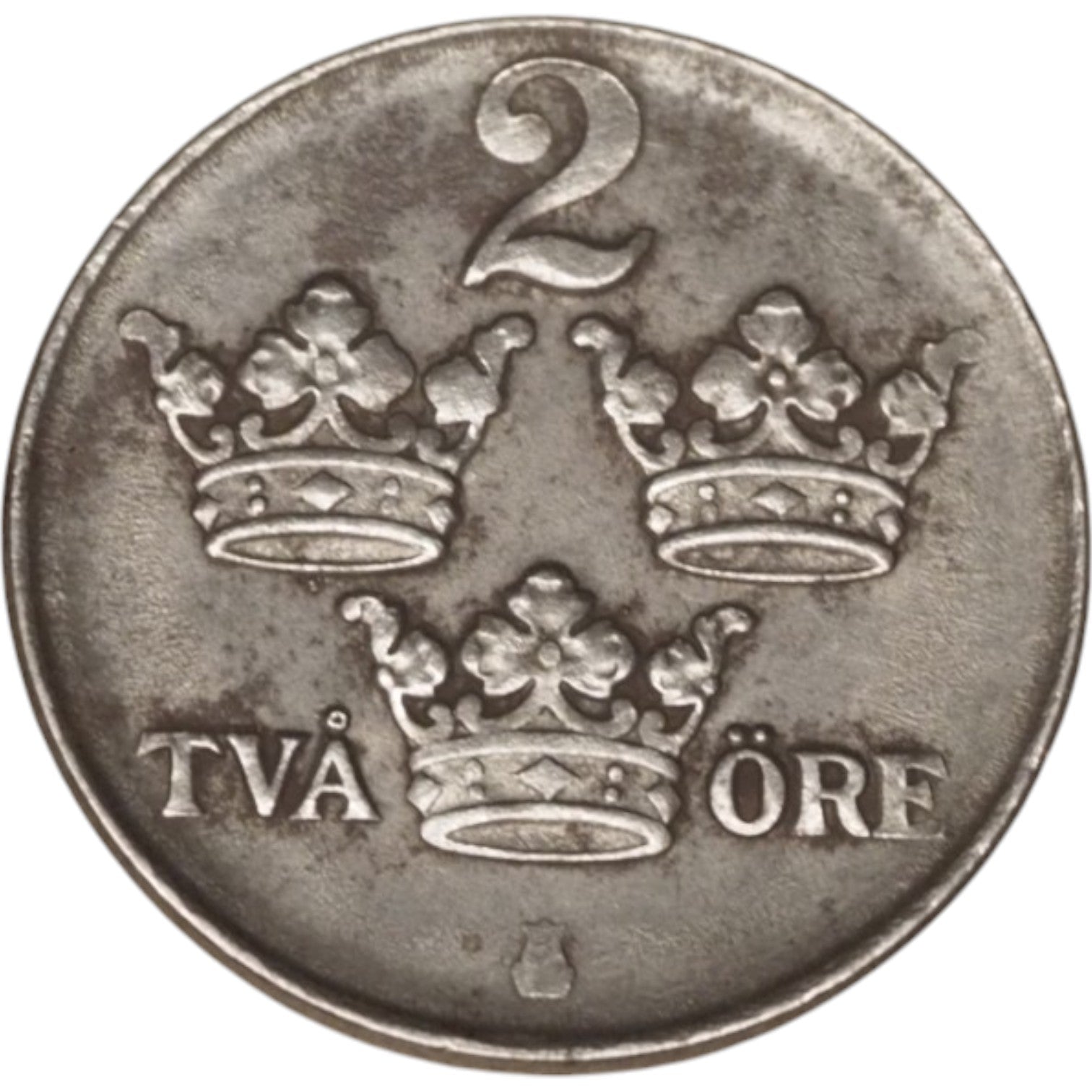 1947 Swedish 2 Öre Coin Obverse - Three Crowns Design